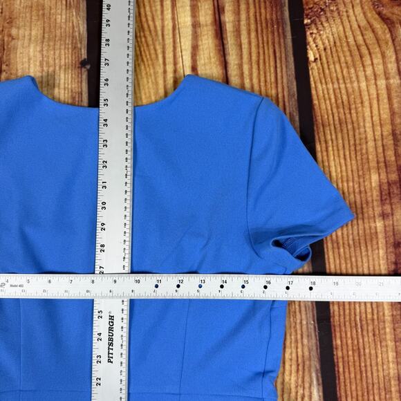 New Karl Lagerfeld Flared Ruffle Dress Womens 6 Blue Short Sleeve Back Zip Paris - Picture 10 of 11